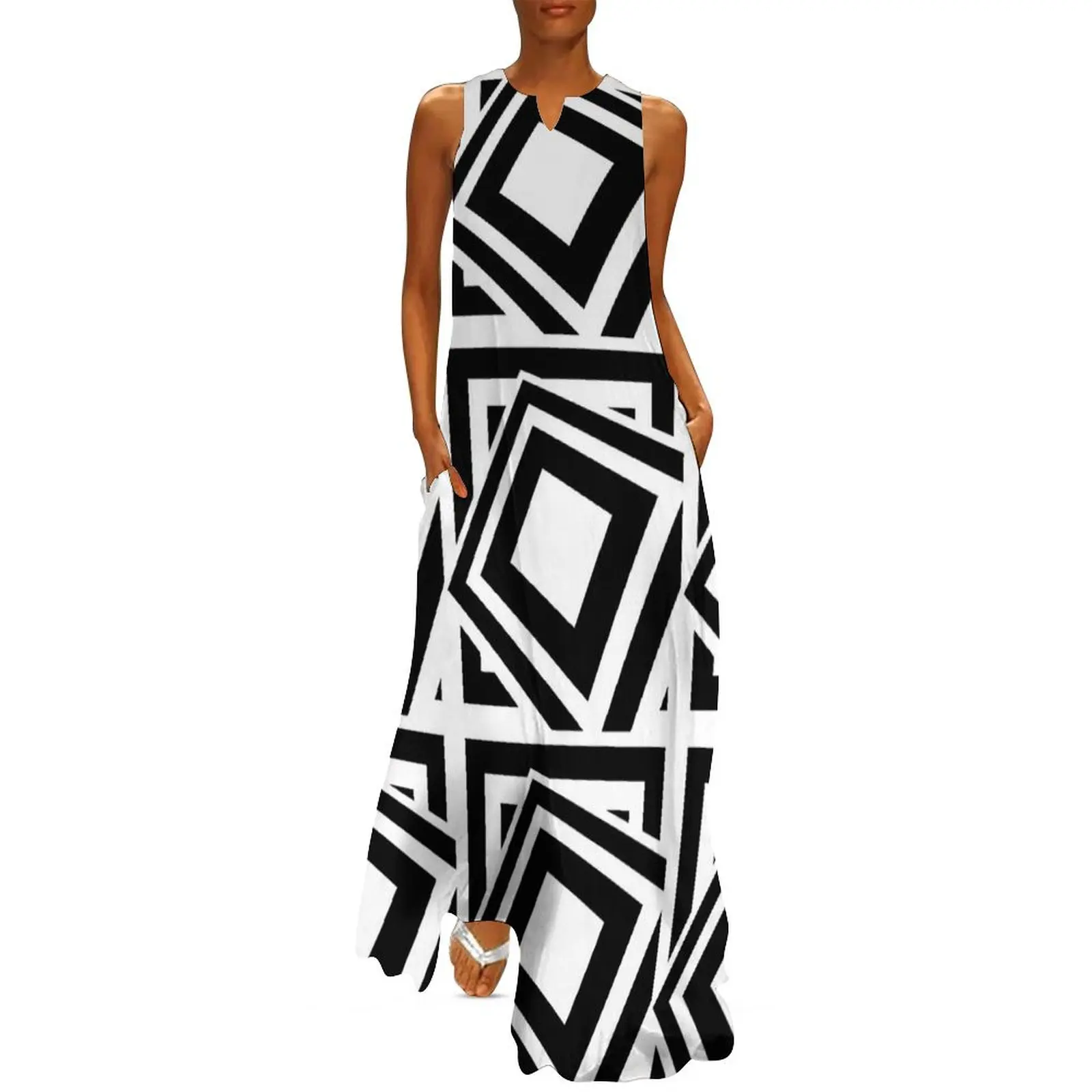 

1960's Mod Squares in Black and White - Retro Abstract Long Dress women formal occasion dresses Summer skirt Dress