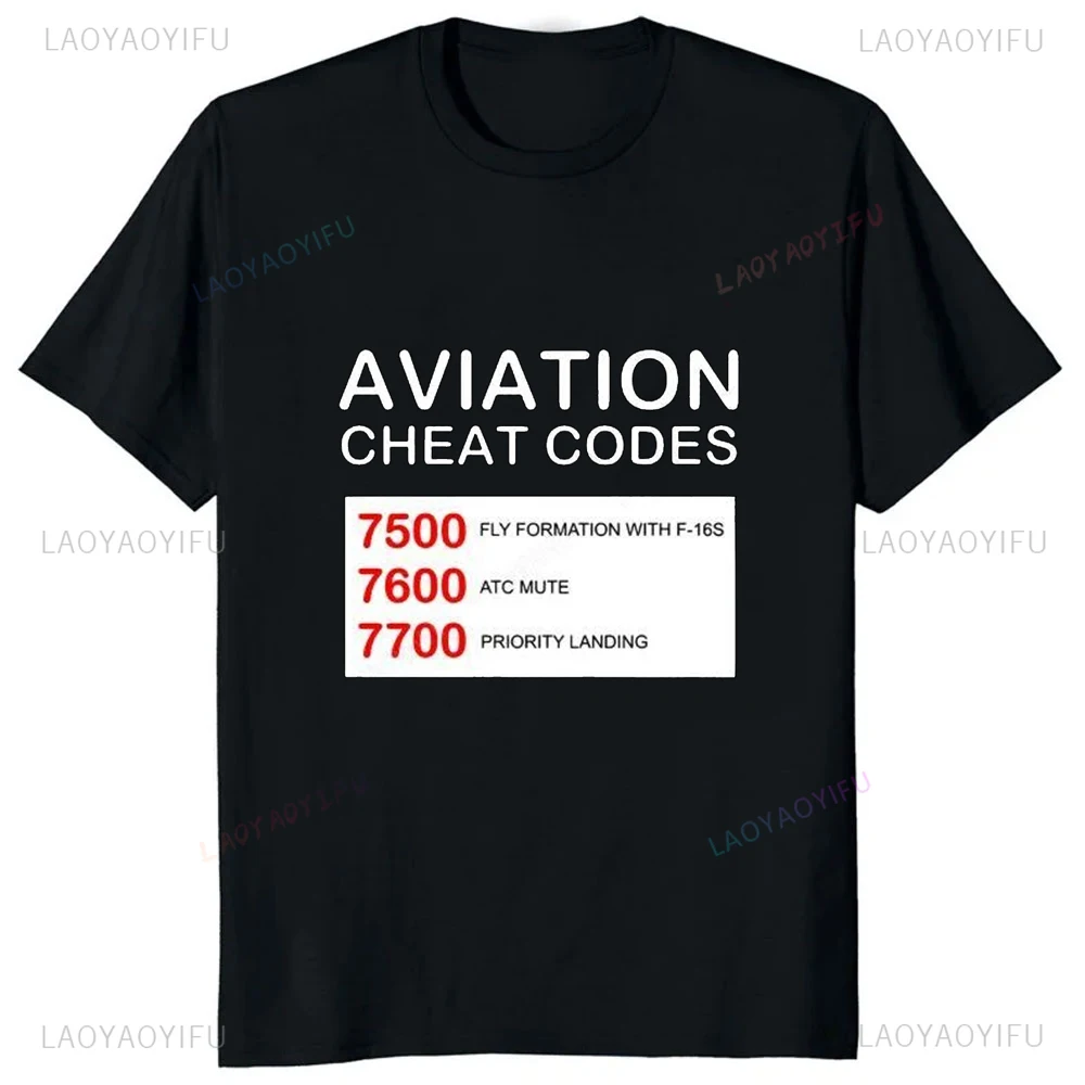 Aviation Cheat Codes Mens Clothing Funny Casual Fashion Loose Pilots Tshirt Streetwear Hipster Soft Y2k Harajuku Unisex T Shirt