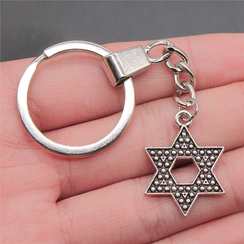 Fashion 2 Colors 28x20mm Star Of David Charms Key Chain DIY Women & Men Souvenir Gift