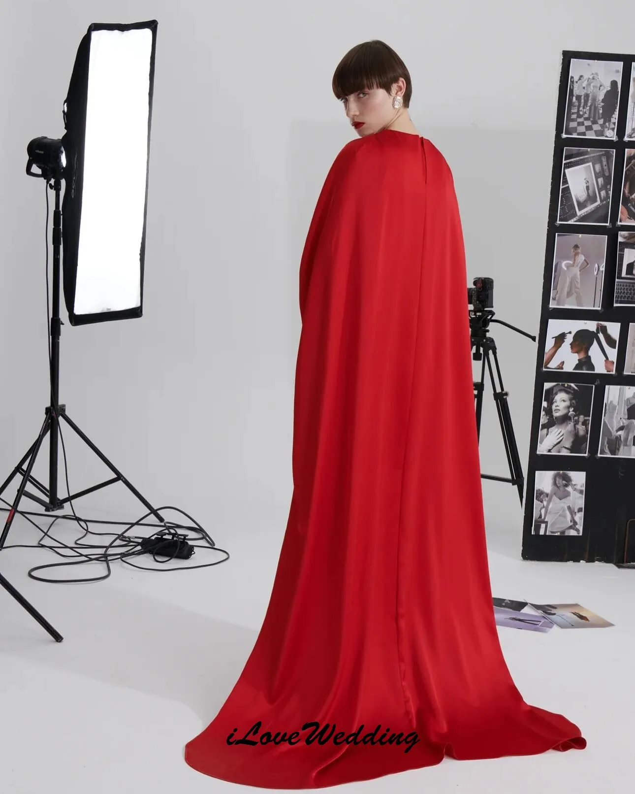 Red V-Neck Long Sleeve Evening Dresses 2025 Elegant Woman Party Dress Satin Sexy Prom Dress With Jacket Ruched Formal Customized