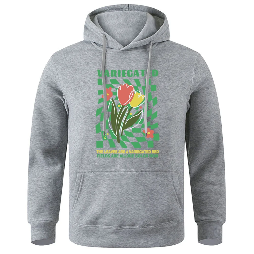 Variegated Tulips Green Grid Men'S Hoody Breathable Comfortable Sportswear Casual Fashion Sweatshirts All Match Basic Hoodies