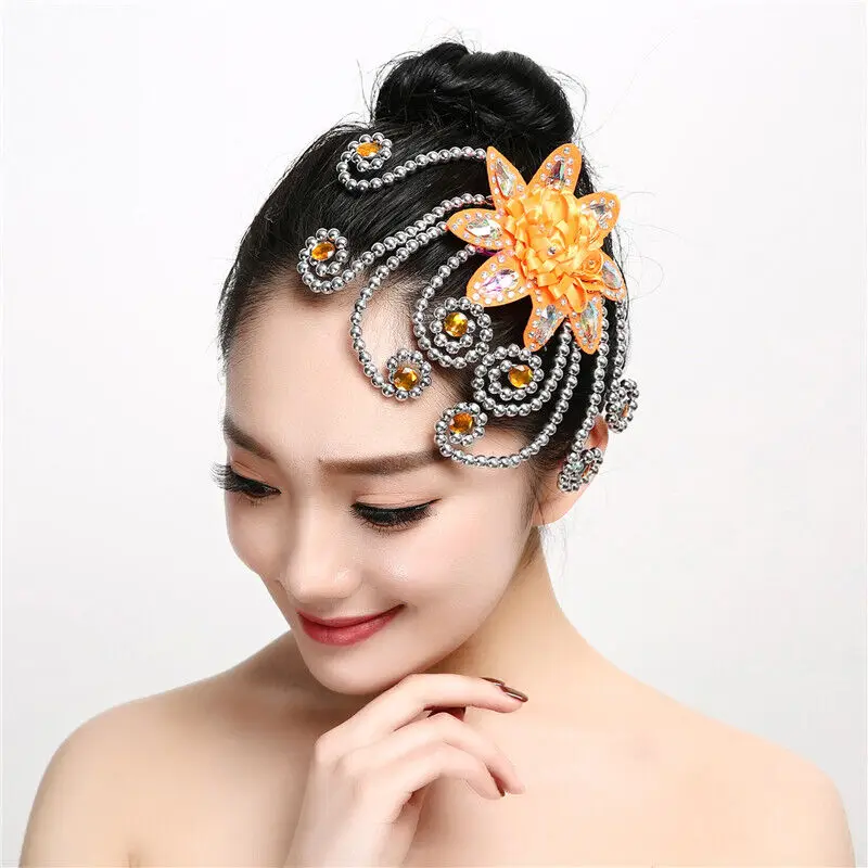 Dance Headdress Performance Kids Tiara Headpiece Multi-Color Hair Accessories Crystal Flowers Headband Bridal Hair Jewelry