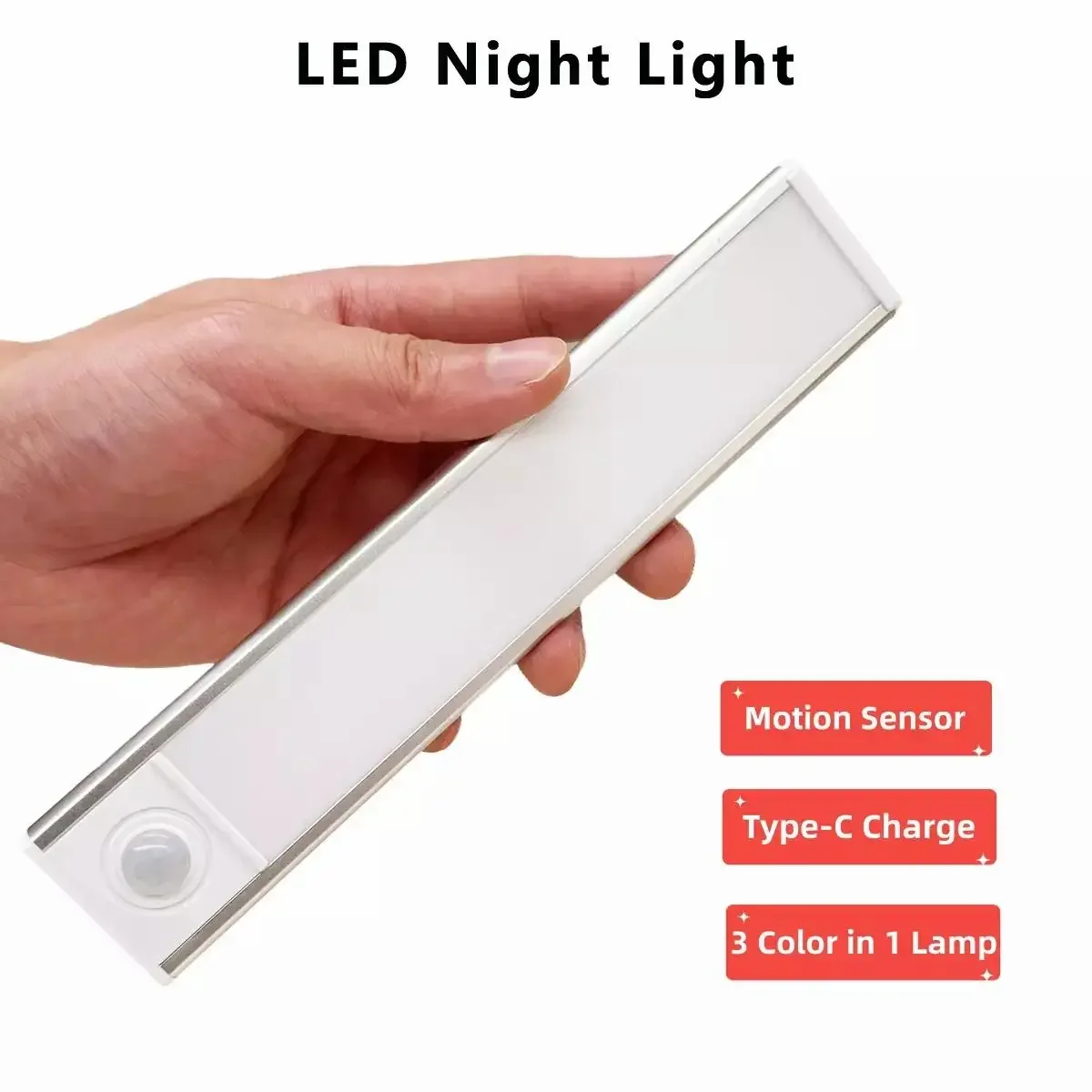 Hot White LED Night Lights Motion Sensor Light For Room Cabinet Bedroom Decor Wireless USB TYPE-C Lamp Lighting