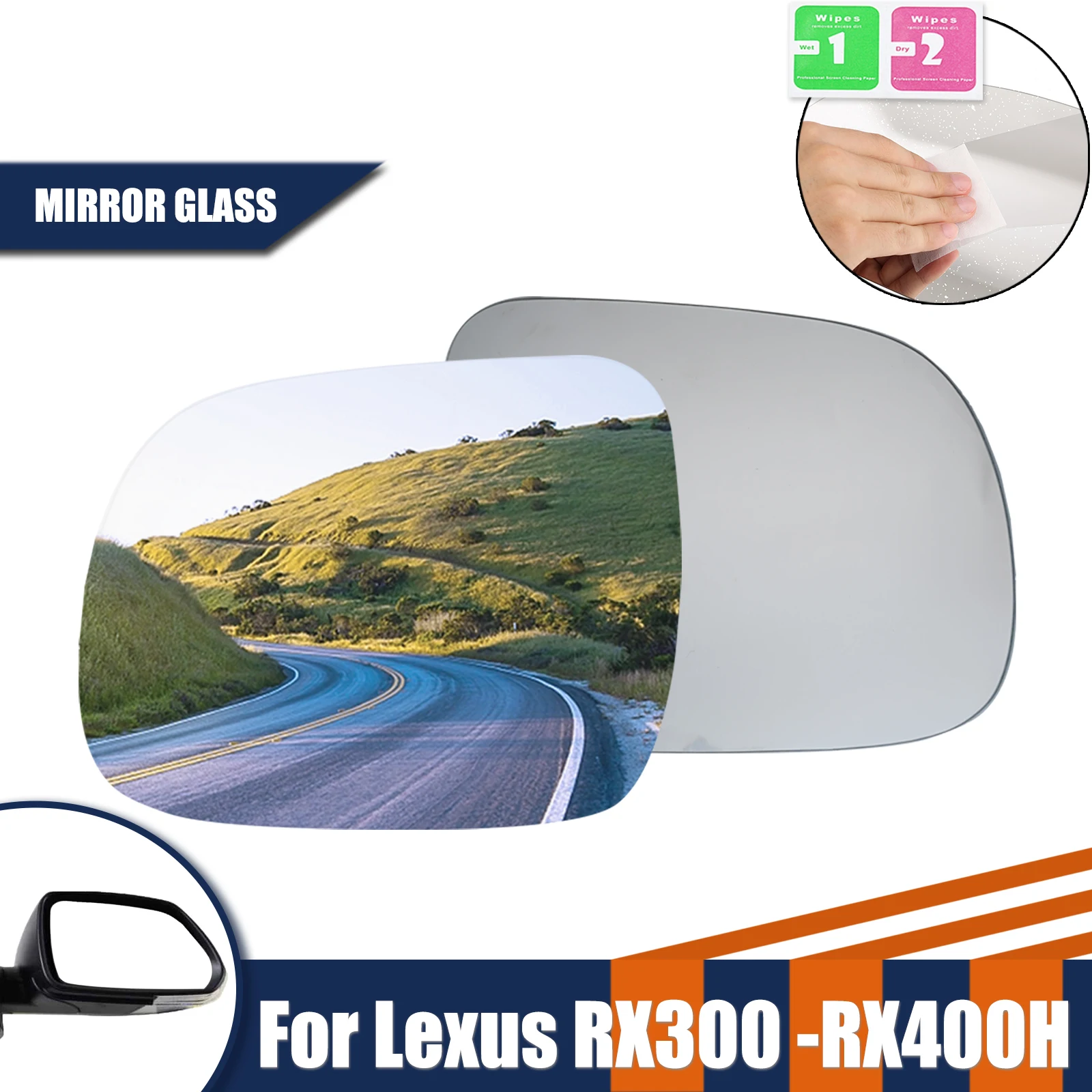 2PCS Left & Right Mirror Glass Waterproof Anti Glare Large Vision Rearview Mirror Lens For Lexus RX300 RX330 350 400H 2003-2008