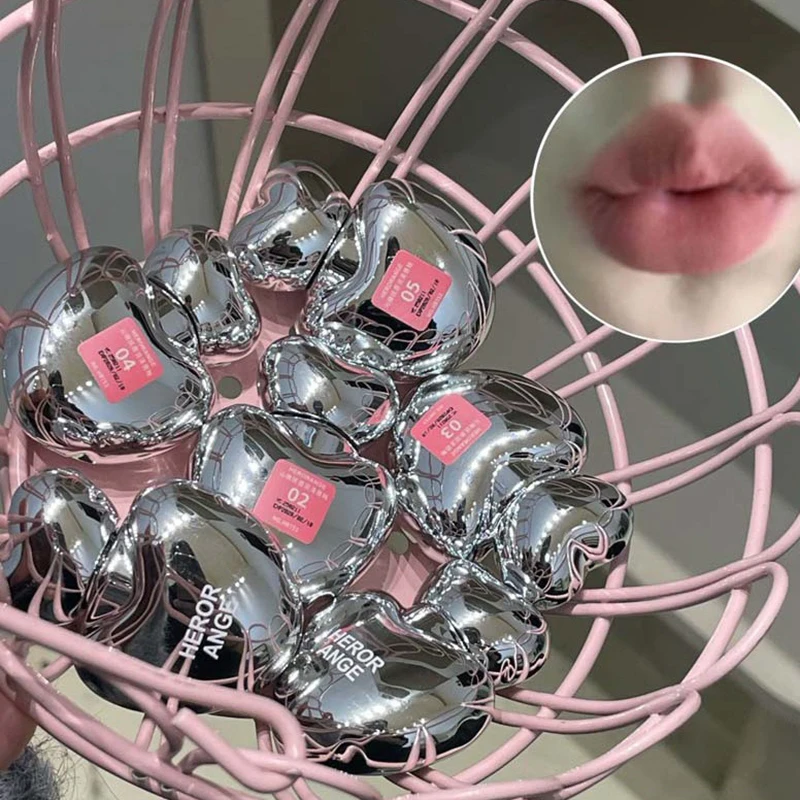 Batom fosco sedoso coração pêssego veludo fosco blush brilho labial líquido rosa matiz creme pigmento maquiagem labial de longa duração