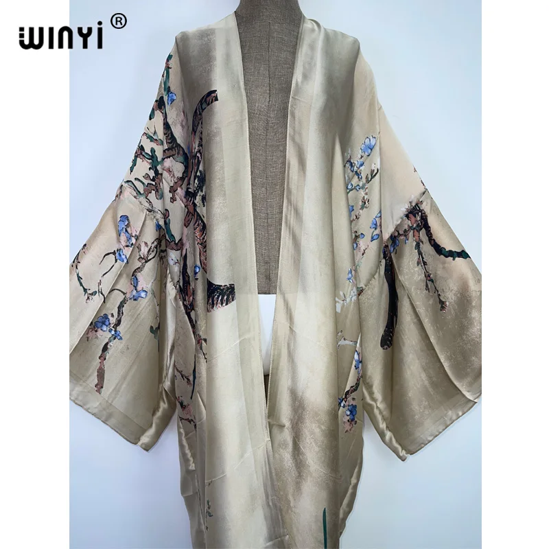 WINYI2022 urlaub Boho Gedruckt Lange Kimono Kleid Bikini Wrap Abdeckung-ups Frauen Sommer Kleidung Strand Tragen Schwimmen Anzug Abdeckung up kimono