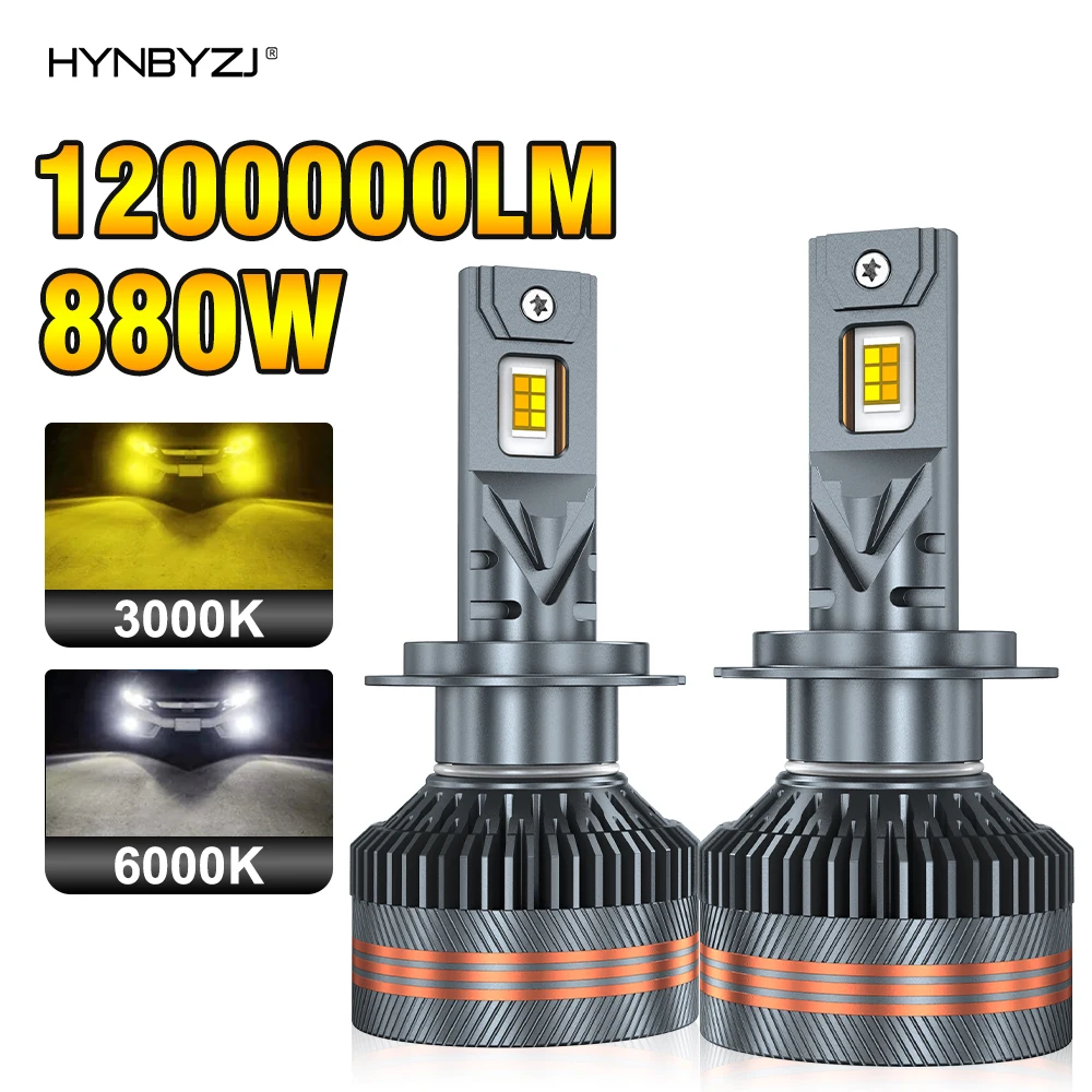 

HYNBYZJ H11 LED Bulbs 9005 HB3 9006 HB4 9012 H7 H4 LED Headlight 6000K 3000K Two Color Temperature Switching Front Lights 12V