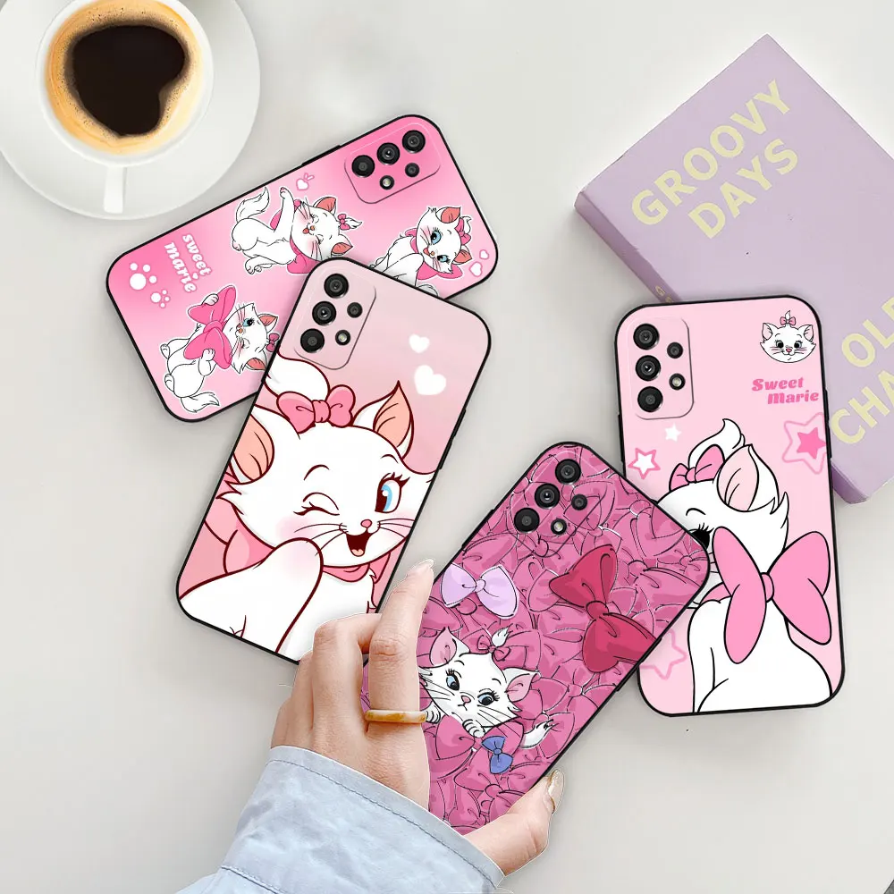 Disney Marie Cat Cute Cat Custodia per Samsung Galaxy A55 A54 A53 A52 A52S A51 A73 A72 A71A42 A35 A34 A33 A32 A31 A24 5G Copertura Nera