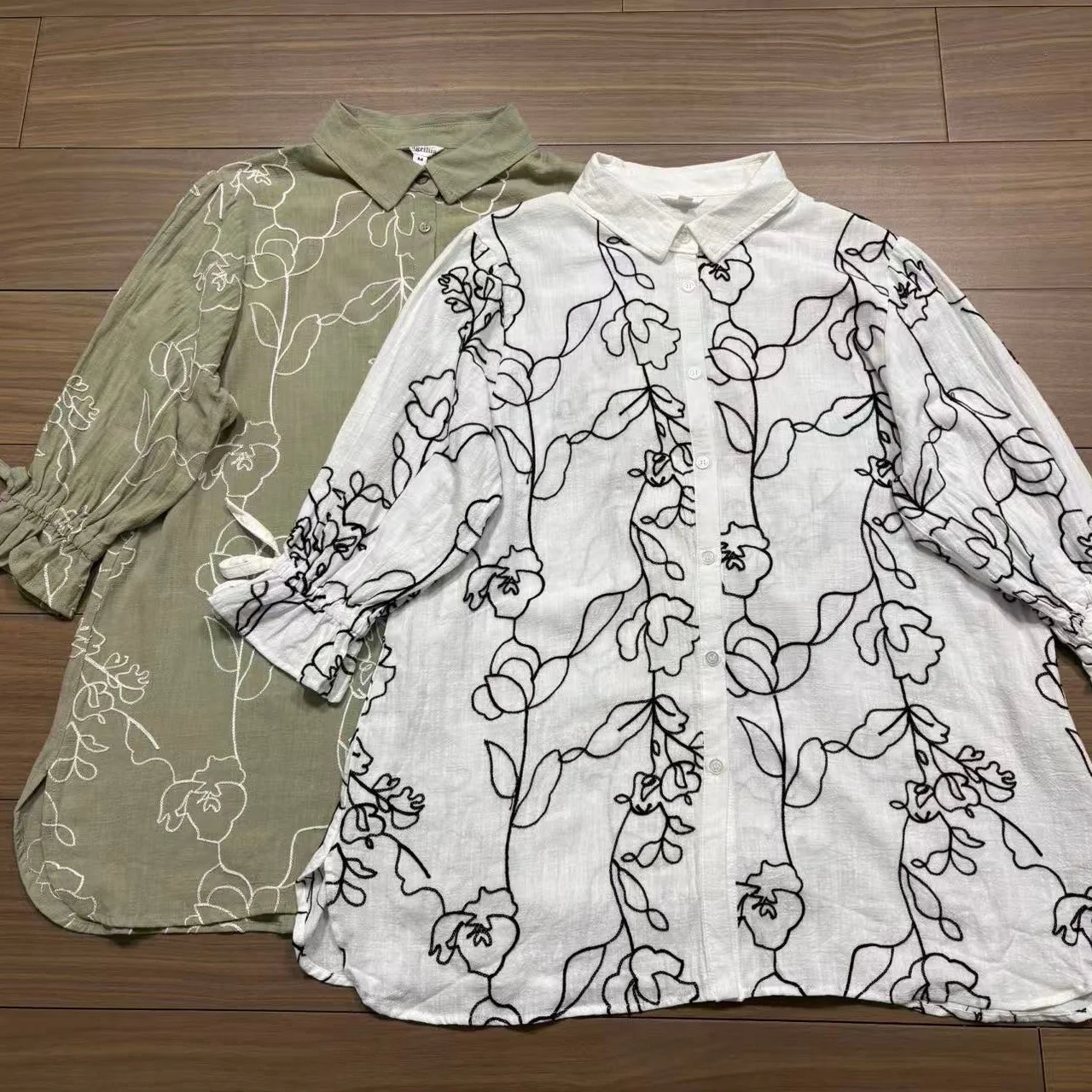 

Pure Cotton Embroidered Shirt Women's Spring New Style Seven-Quarter Sleeve Loose Fit Sweet Style Japanese Style