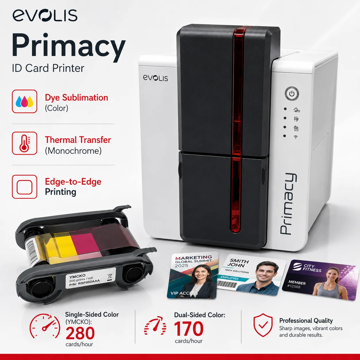 Best Sell New Original Evolis Primacy 2 Duplex Dual Sided Plastic PVC ID Card Printer