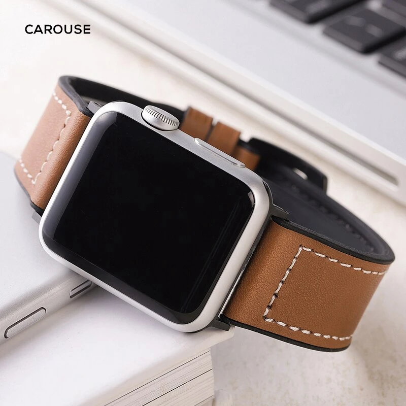 For Apple Watch Series 6 se 5 4 3 2 1 Genuine Leather + Silicone Band Strap for iWatch  Smart Watch Accessory apple watch strap