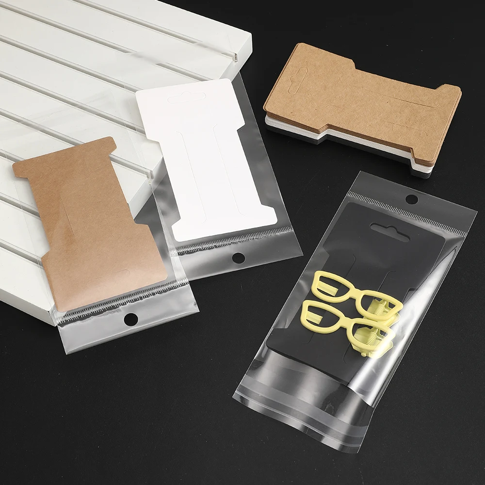 50 Stück T-förmige Haarspangen-Displaykarten aus Papier und 50 Stück transparente OPP-Selbstklebebeutel für die Präsentationsverpackung von Haaraccessoires. – Detail 5