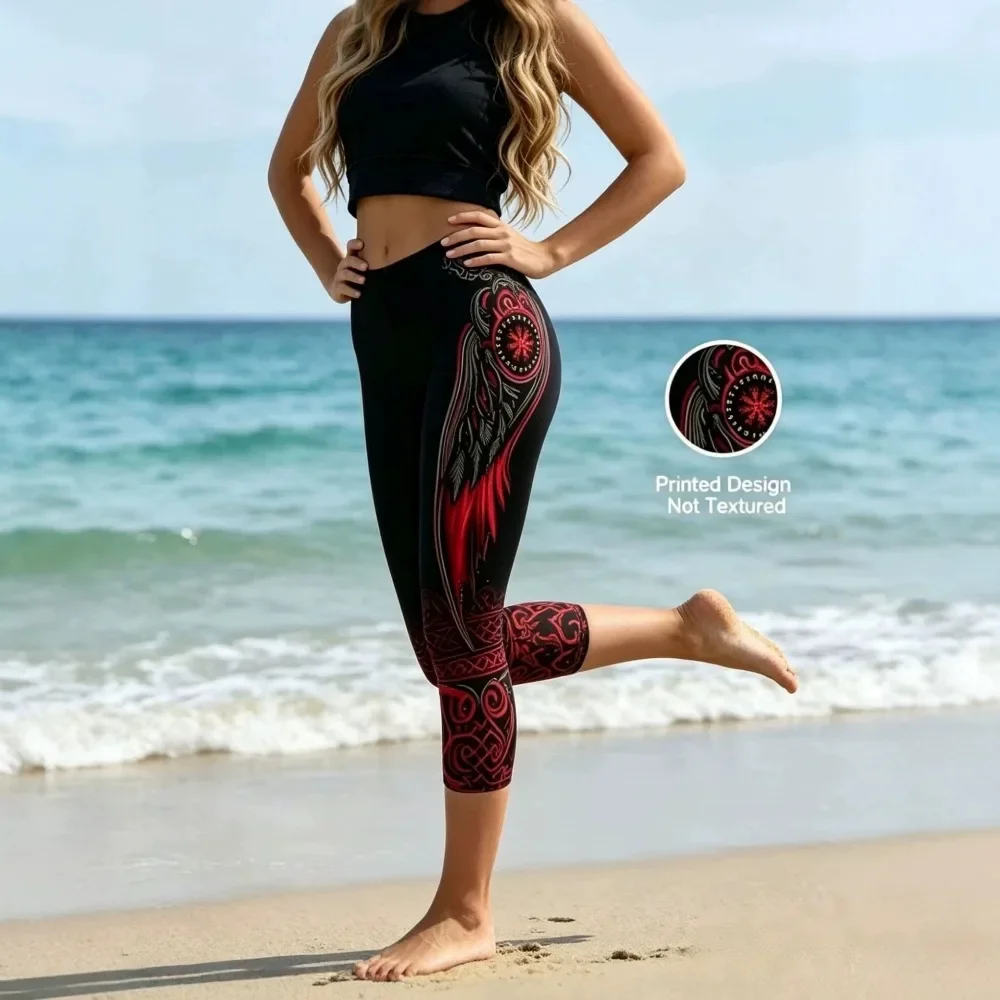 Women Retro Comic Graffiti Letter Print High Waisted Leggings Slimming Skin-Friendly Breathable Soft Flattering Gym  Comfy