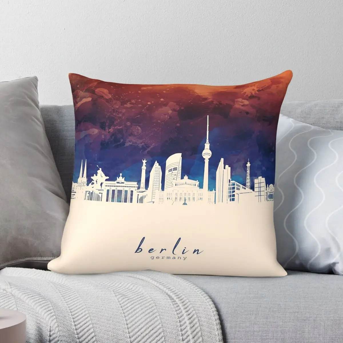 Berlin Skyline Germany Pillowcase Polyester Linen Velvet Pattern Zip Decor Pillow Case Room Cushion Cover 45x45