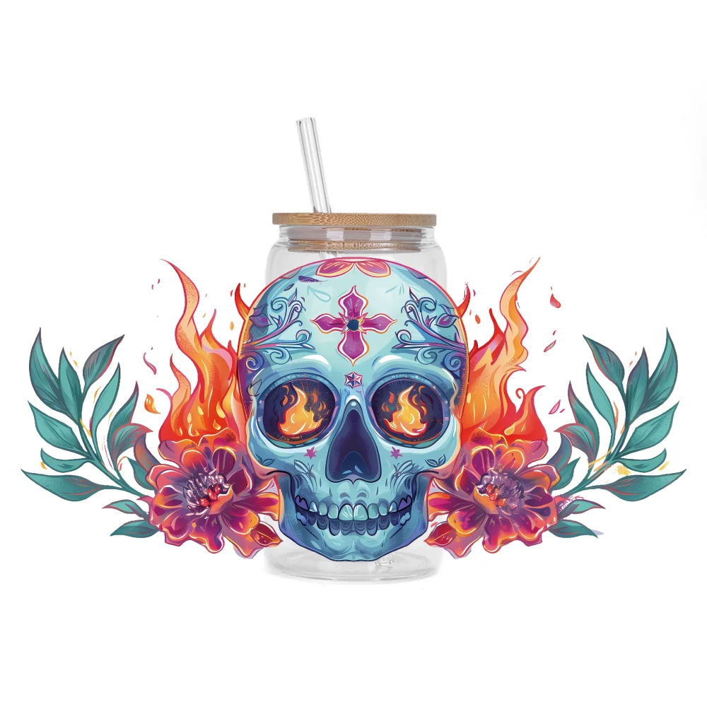 

Skull series waterproof DIY Decals 3D transfers uvdtf crystal stickers 16oz uv dtf cup wraps for Libbey Glasses