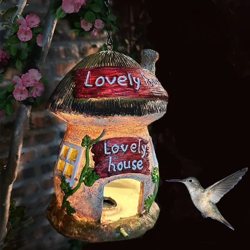 

Креативный солнечный светящийся птичий домик-фигурка для сада, подвесное украшение, водонепроницаемая ландшафтная декоративная фигурка из смолы, маленький ночник