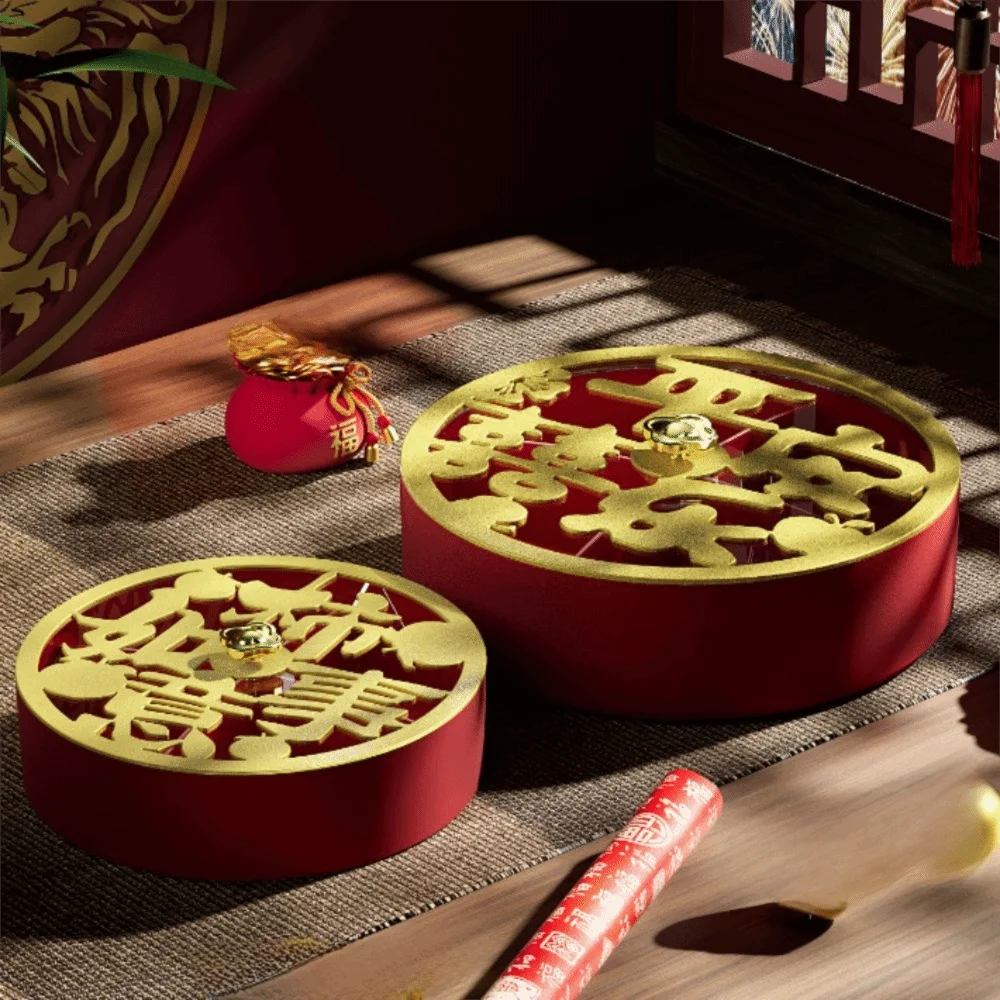 

Divided Spring Festival Snack Serving Tray Round Chinese Style New Year Snack Platter Traditional with Lid Candy Storage Box