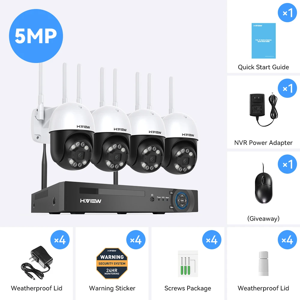 H.view 8CH 5mp Draadloze Wifi Camera Beveiligingssysteem CCTV Camera Video Surveillance Kit NVR Binnen Buiten Tweeweg Audio Xmeye