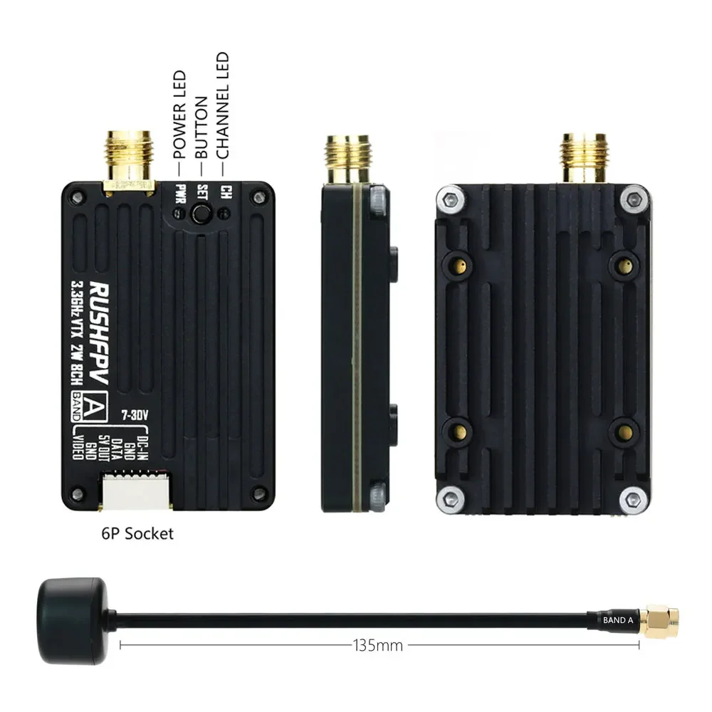 RUSHFPV 3.3G 2W VTX 16CH 7-30V IRC-Tramp 2dBi SMA for Long Range FPV Drone