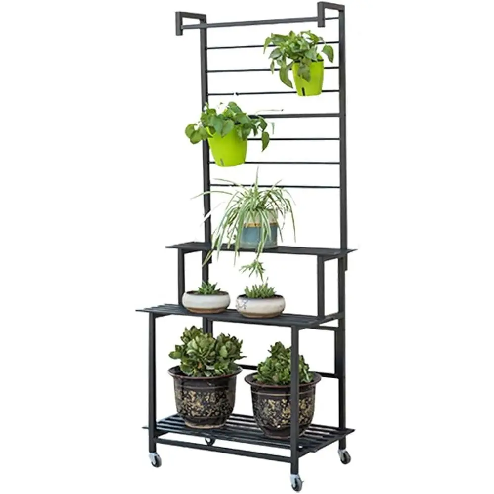 

Многоуровневая уличная подставка для растений с вешалкой для одежды, большая стойка для хранения на балконе и гостиной