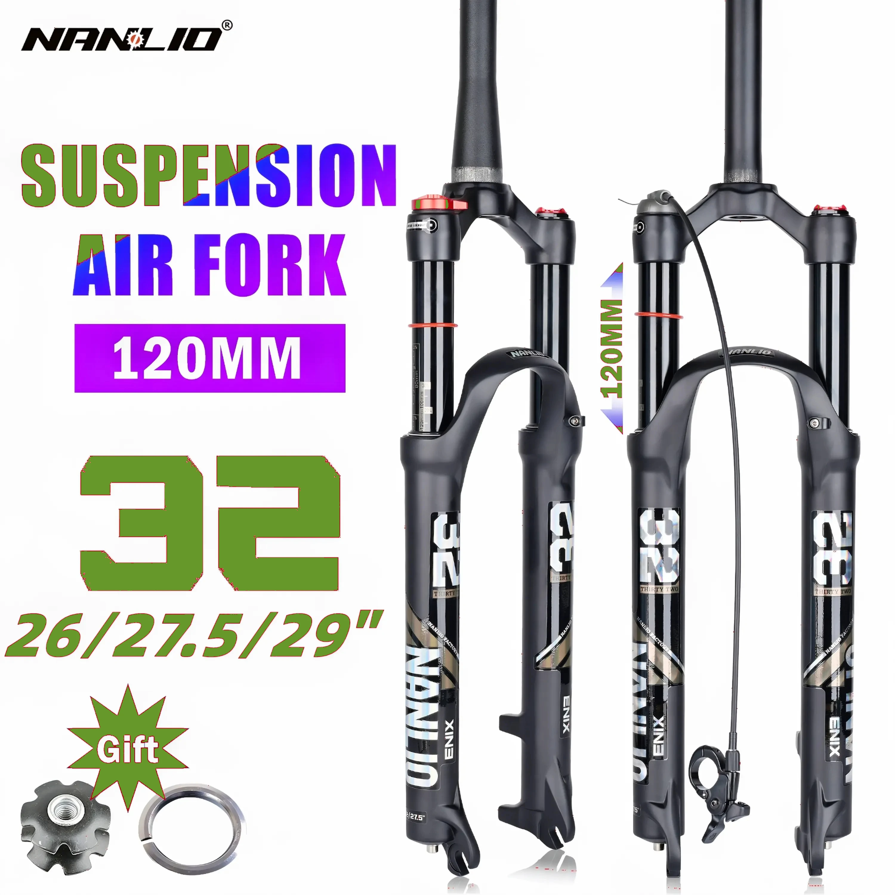 

Nanlio X5 PRO MTB Air Suspension Fork | 120mm Travel | Lightweight 1.8kg | 26/27.5/29 Inch Mountain Bike Fork | Gift Included
