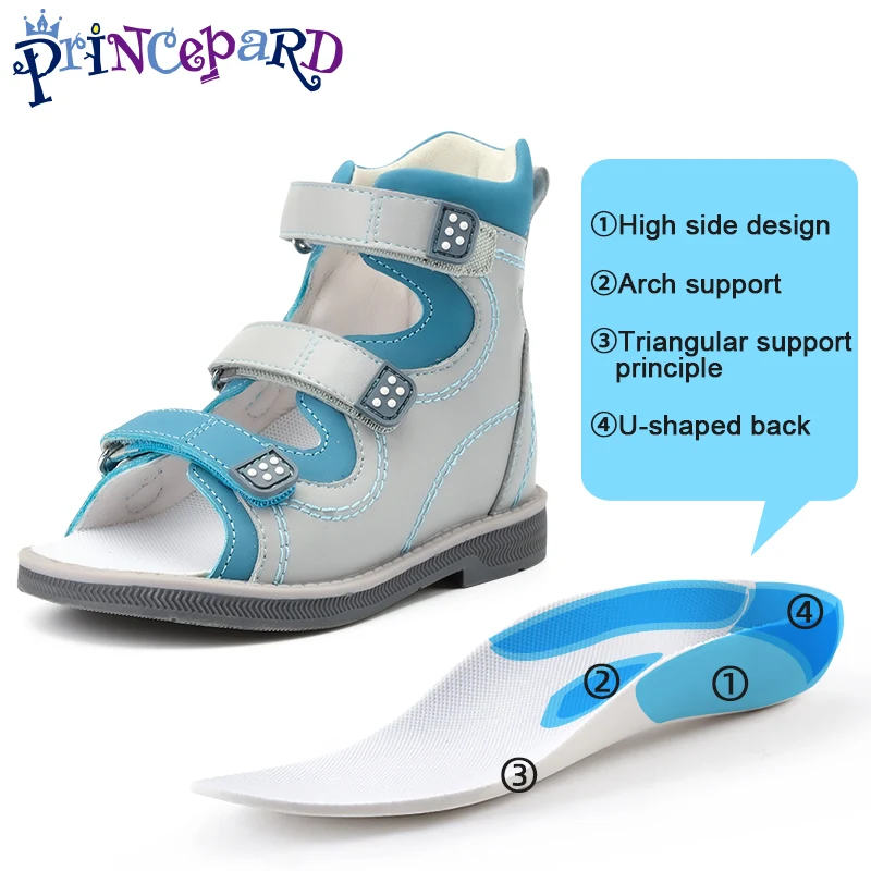 Children's Shoes Girls Boys Ankle-Wrap Orthopedic Sandals Summer Leather Pink and Blue High-Top Arch Support Correcting Feetwear