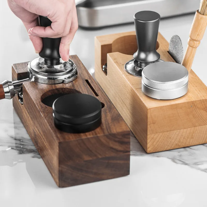 Coffee Tamper Holder Filter Stand Wooden Base Espresso Tamper Stand Distributor Rack Press Powder Dispenser Coffee Maker Tool