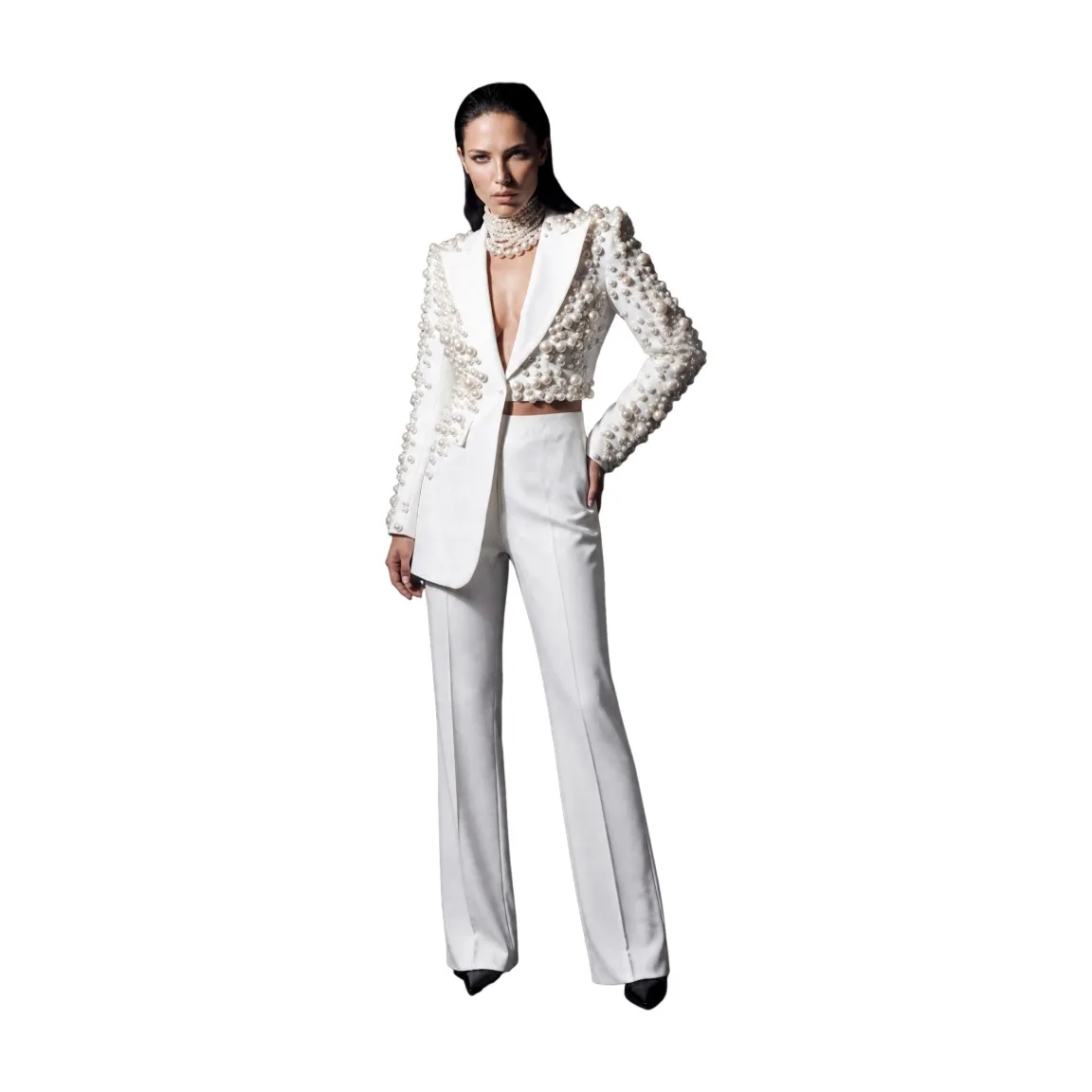 Elegant Women's Evening Dresses Suit Gowns Beads Peaked Lapel One Button Jacket Pants For Female Two Pcs Suit Customized M266671