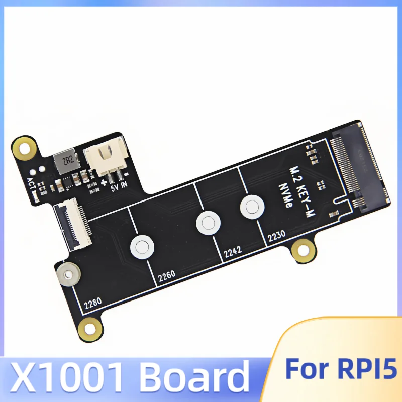 

X1001 for Raspberry Pi 5 PCIE to M.2 NVMe Key-M SSD Shield Adapter Board HAT 2280 2242 2230