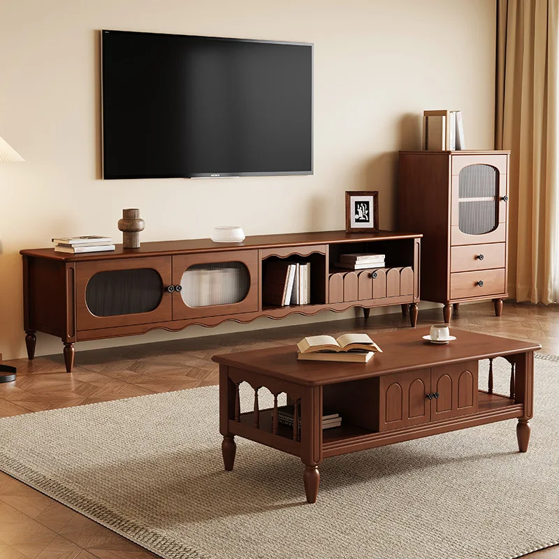 

Medieval coffee table TV cabinet combination all solid wood living room small apartment storage cabinet household locker 2025 ne