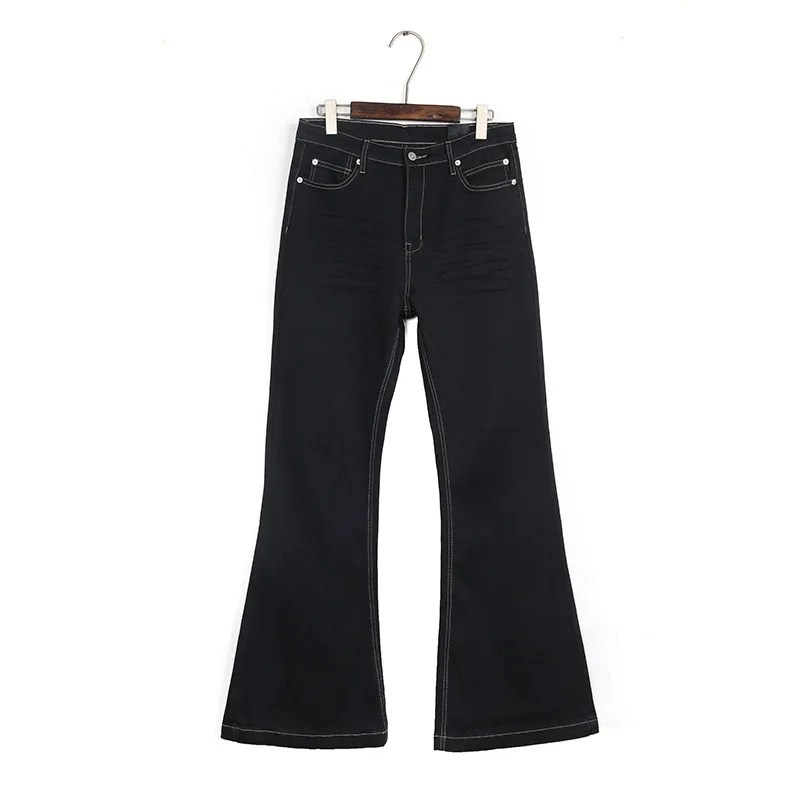 Dark Basic Black RO Men's Micro Flared Jeans Pants Floor Length Flared Pants European and American High Street Casual Pants