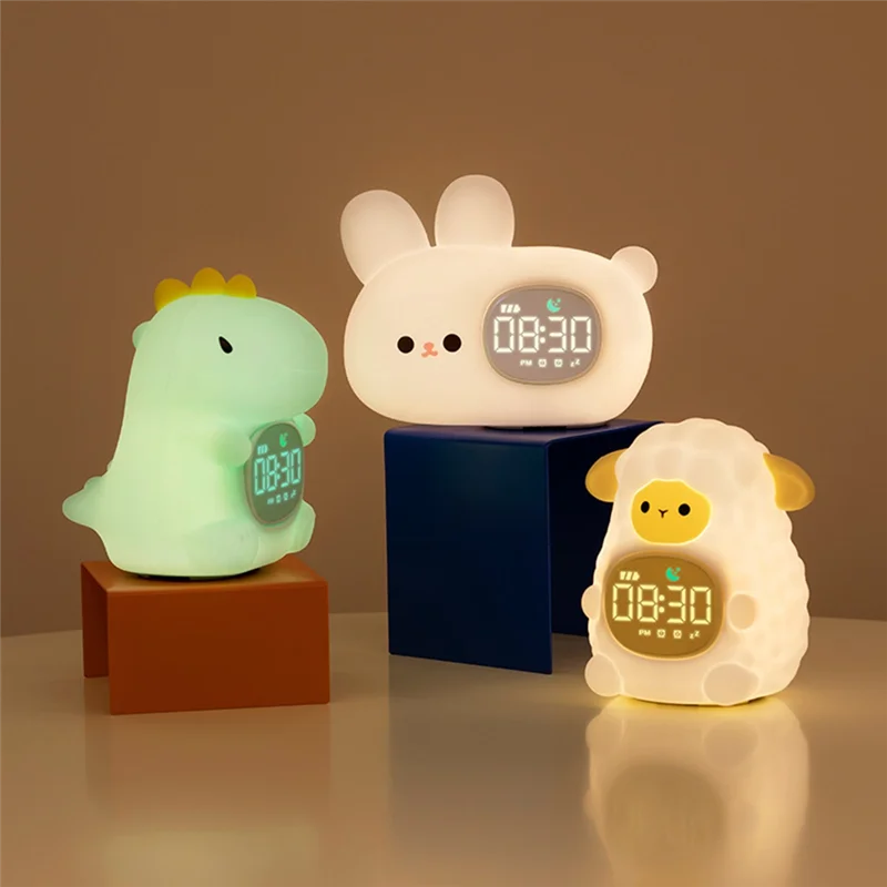 JABS-Cartoon Animal LED Alarm Clock Light Smart Alarm Clock Touch Control Sleep Soothing Light Sleep Training Clock