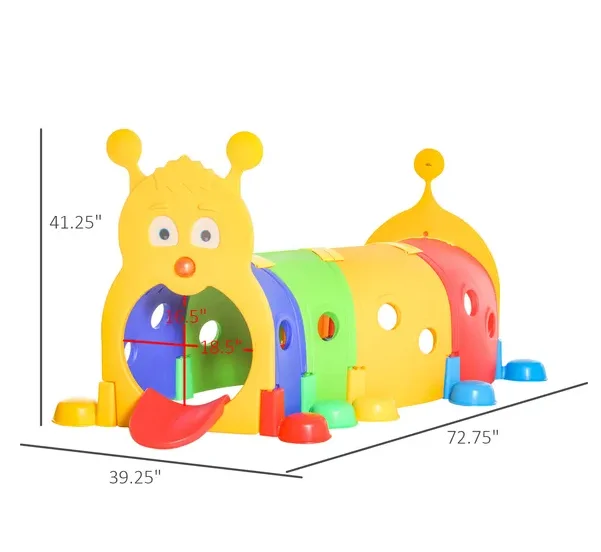 

Qaba Caterpillar Tunnel, Outdoor Play, Multicolor 59 Inches Long, Non-toxic PP, Toddler Toy for 3-6 Years Old
