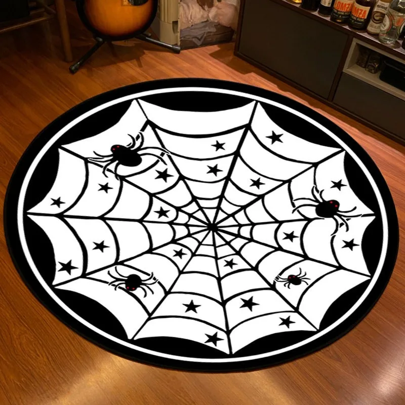 Round Living Room Floor Mat Soft Comfortable Carpet Non-slip Machine Washable Rug Gothic Dark Halloween Decorative Bedside Rugs