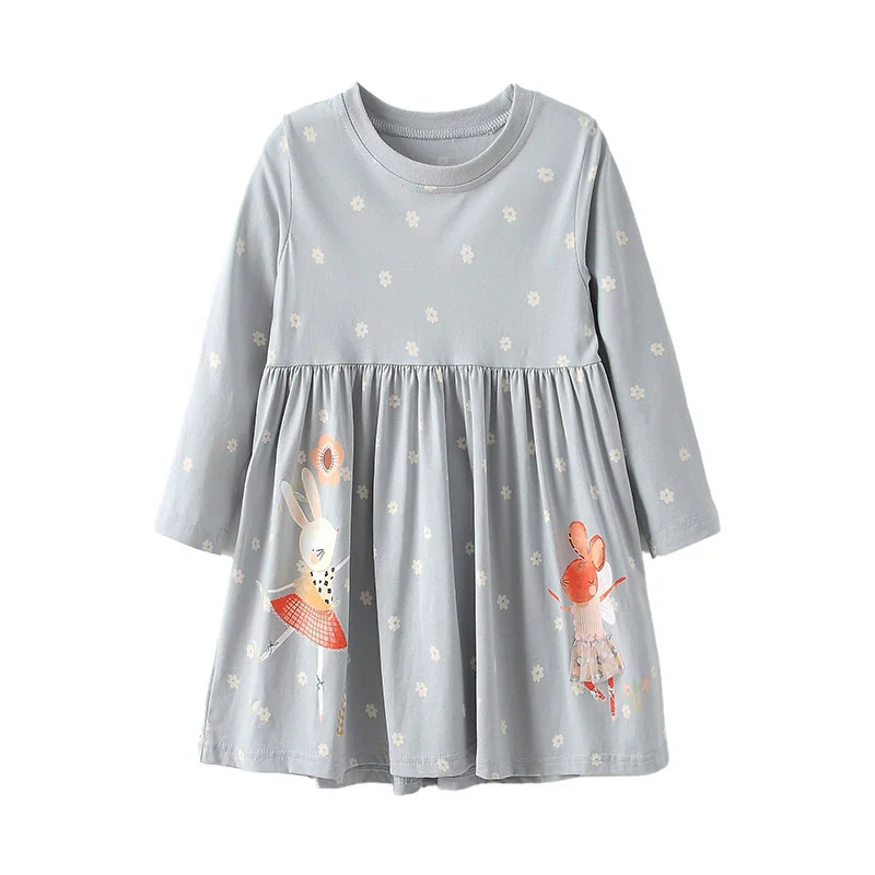 3-8T Flowers Princess Girls Dresses Mouse Cotton Long Sleeve Children's Clothes Autumn Spring Party Fashion Kids Frocks