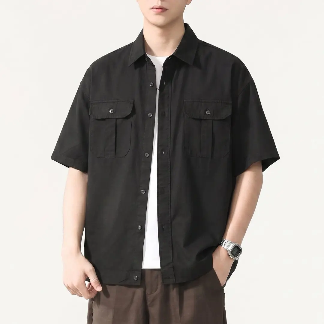 Summer Lightweight Thin Cargo Shirts Men Fashion Vintage Loose Casual Short Sleeve Shirts Male Blouses Tops
