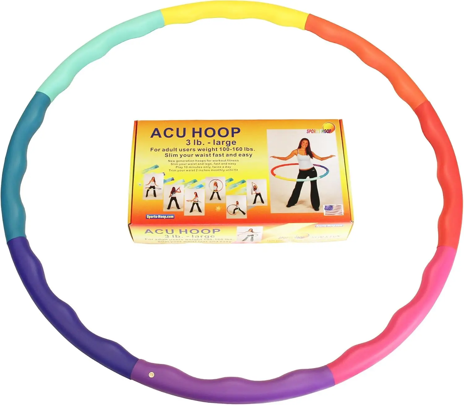 Picture 4: Weighted Hula Hoop, ACU Hoop 3L - 3.3 lb Large, Weight Loss Fitness Workout Sports Hoop with ridges. (Rainbow Colors)