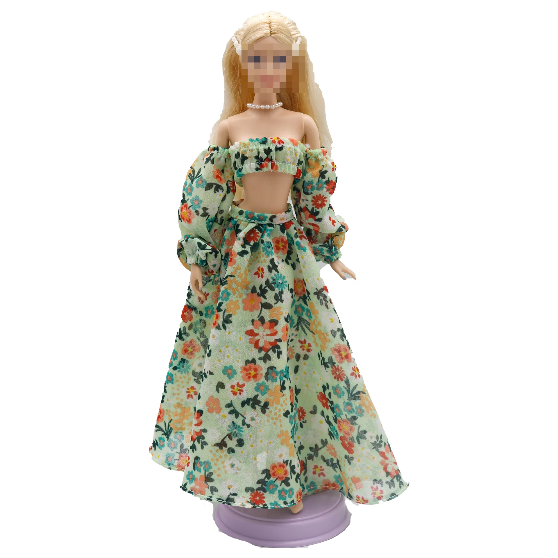 Nuevo Vestido de Gasa con Mangas Abullonadas de 30 cm, Escote Tubo, Estampado Floral, Dobladillo Irregular, Accesorios de Ropa para Muñecas B.Doll de 11.5 Pulgadas
