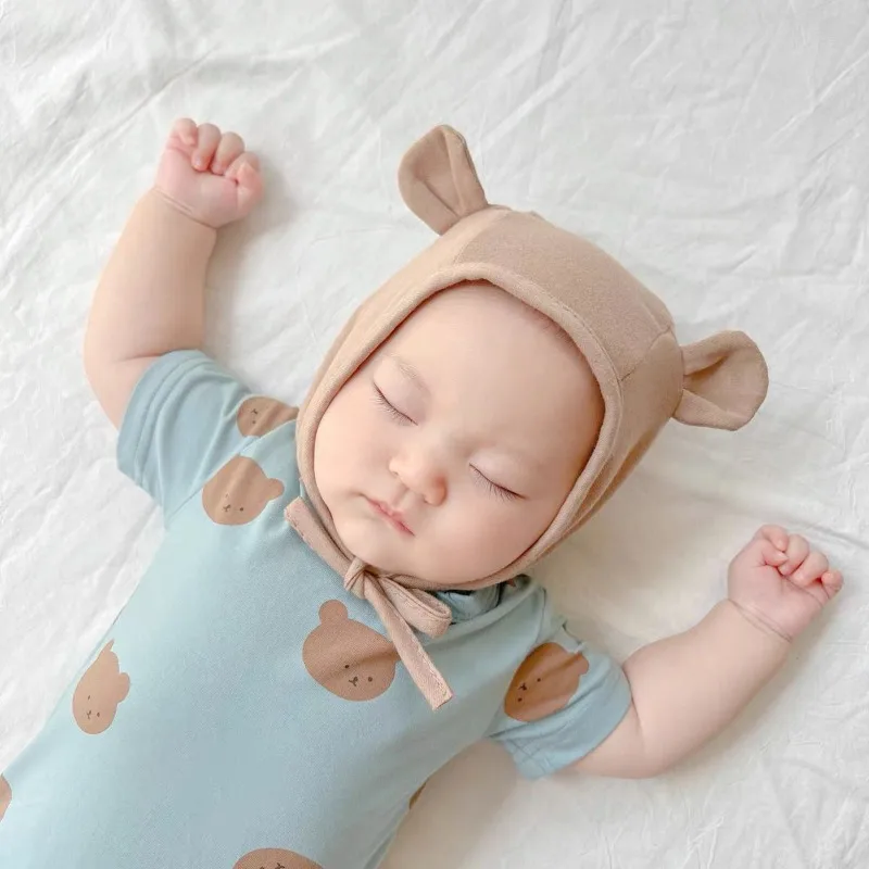 Pure Cotton Infant Cute Super Cute Autumn Baby Hat Ear Hat Newborn Tire Hat Lace-up Pullover Newborn Photography