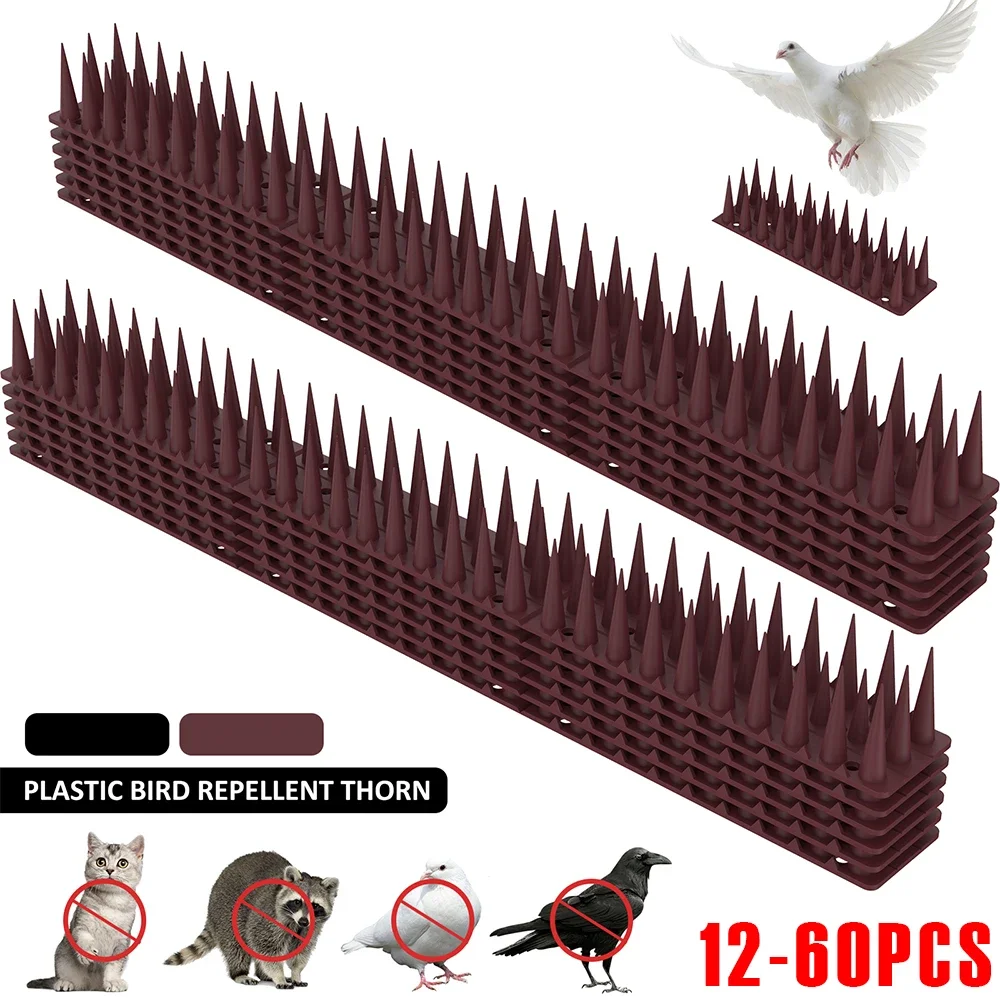 

12-60Pcs Anti Climb Bird Spikes Fence Wall Spikes Stop Birds and Cats Sitting on Fence Cat Repellent Spike for Deterrent Burglar