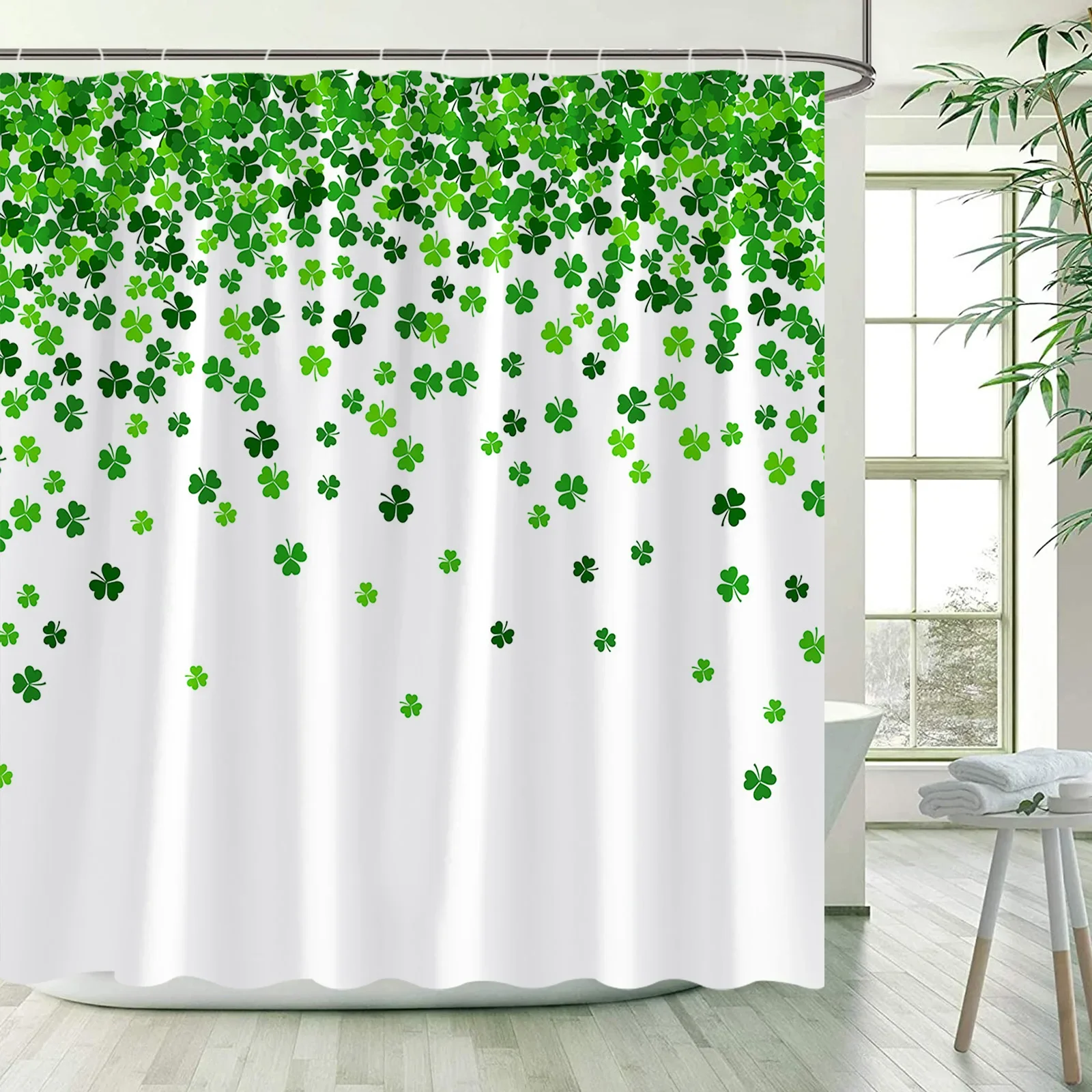 Green Leaves Shower Curtains Lucky Leaf Modern Minimalism St. Patrick's Day Bath Curtain Fabric Home Bathroom Decor with Hooks