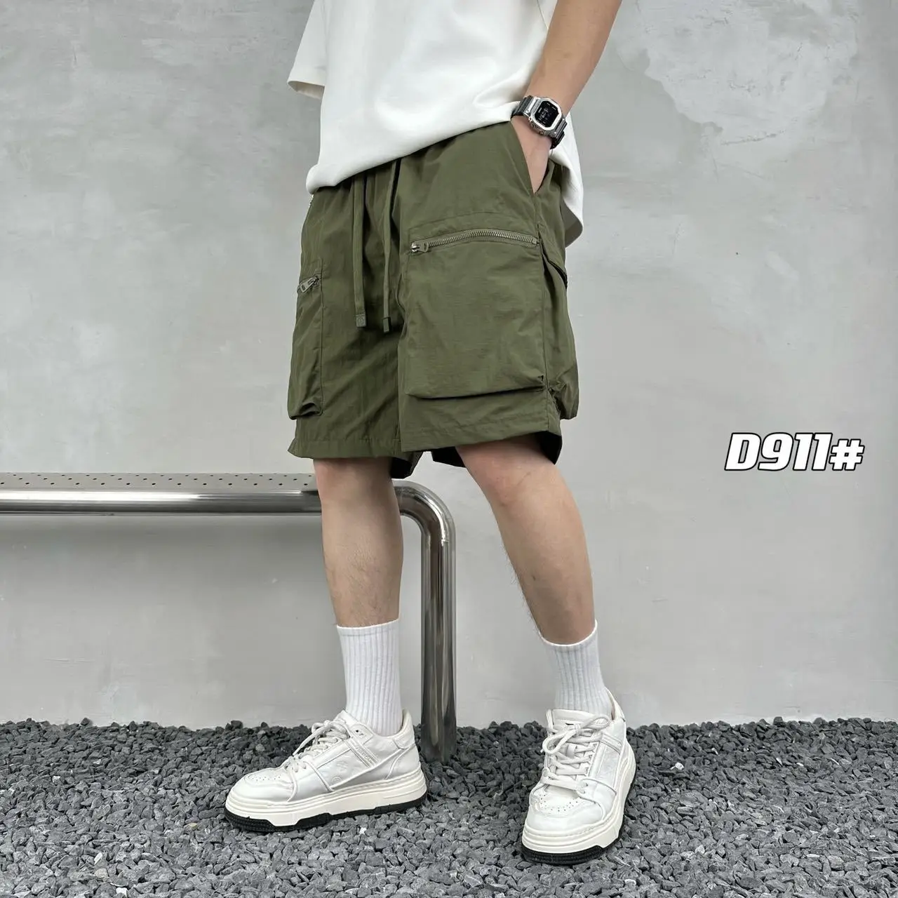 

Men's retro multi pocket work pants summer 2025 thin loose straight leg casual outdoor cropped pants solid color drawstring shor