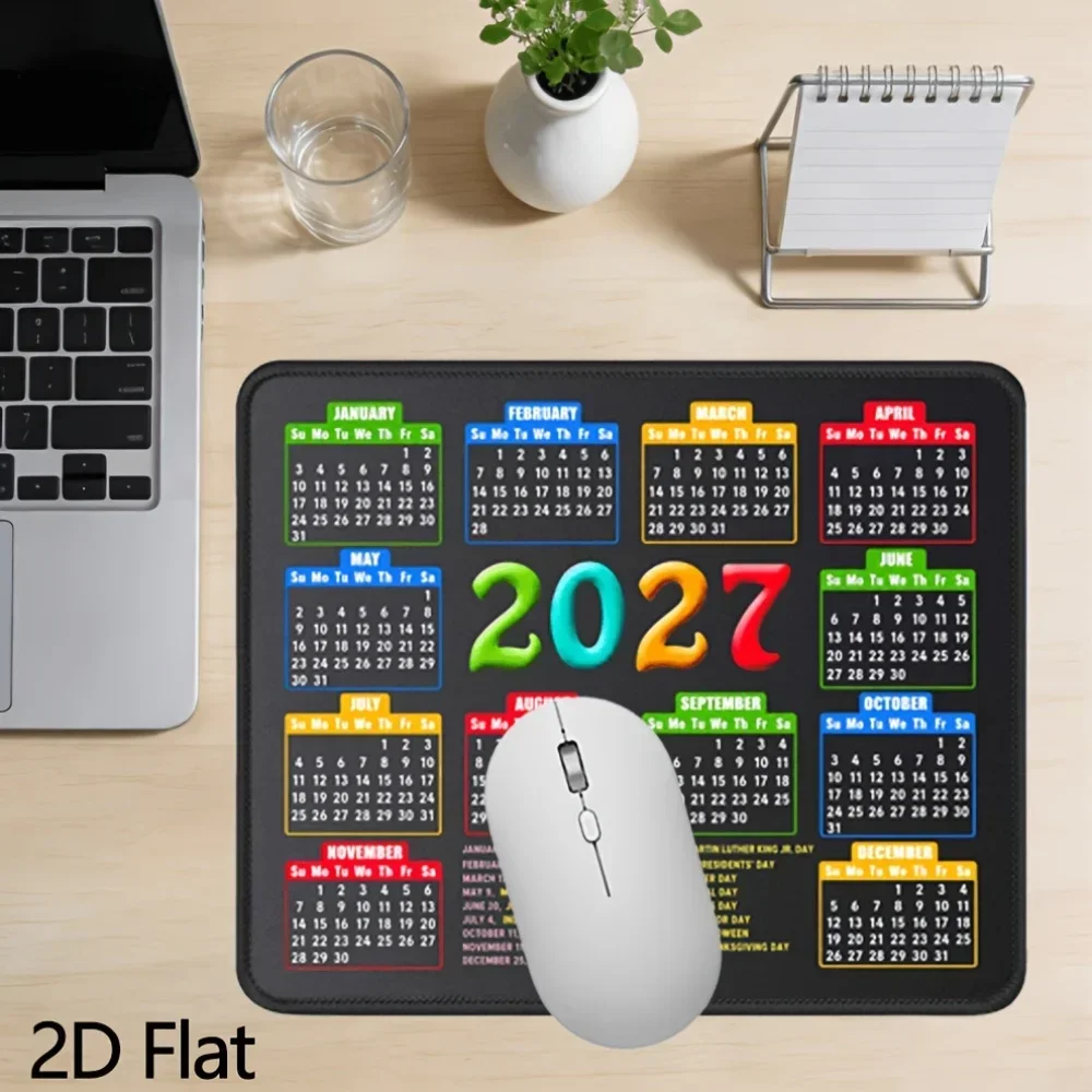 Mouse Pad,2027 Calendar Black,Stitched Edge| Non-Slip Rubber Base, for Computer Laptop,11.81X9.84Inches, Kawaii Desk Accessories