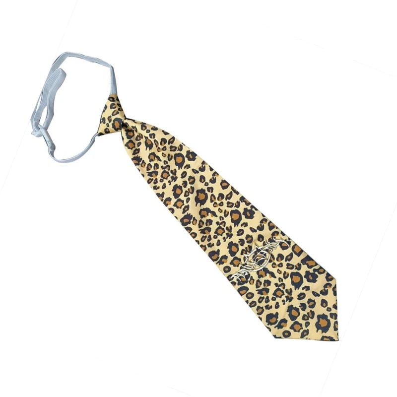 

Shirt Tie with Vintage Leopard Print Adjustable Pre Tied for Women Japanese JK Girl School Uniform Cosplay Necktie