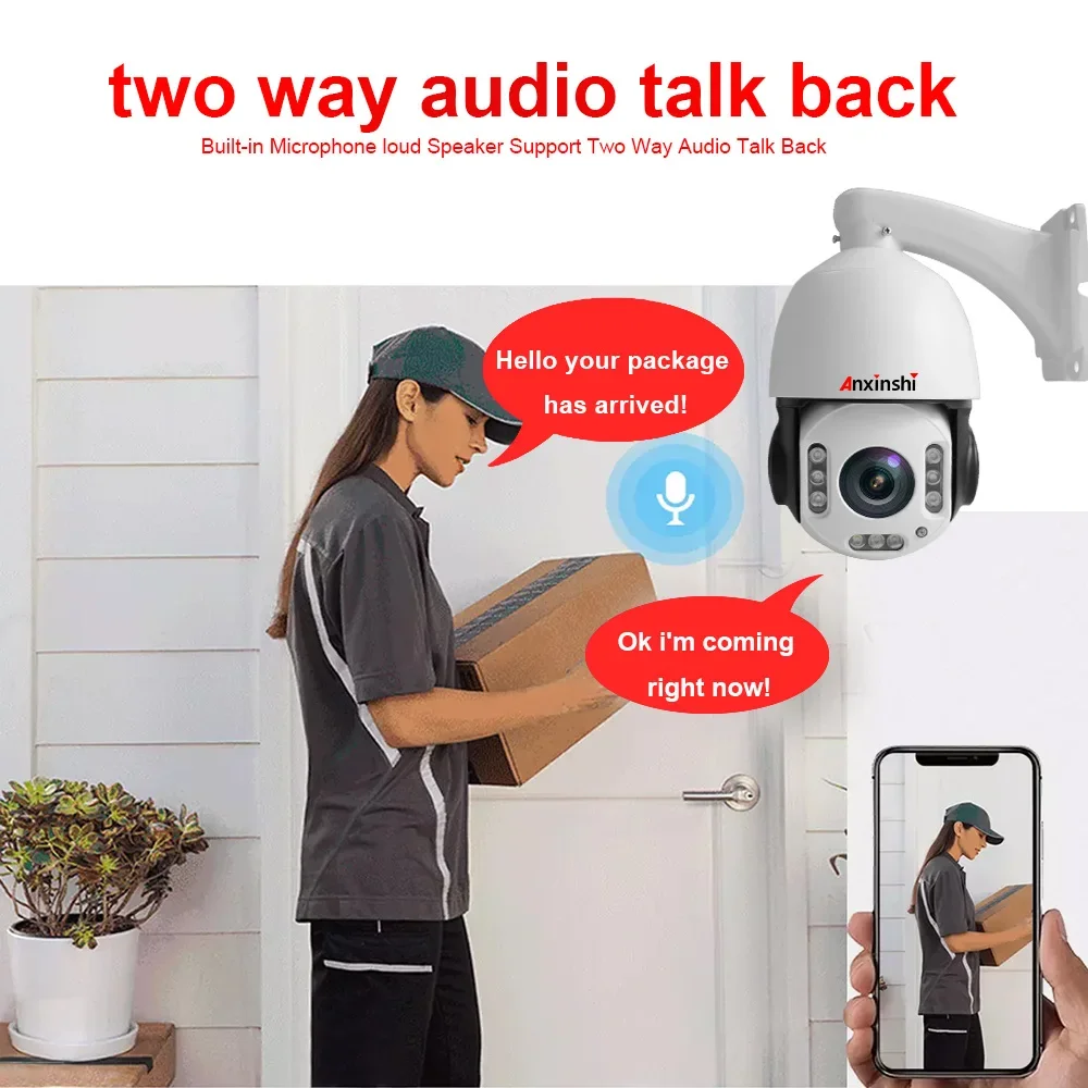 Kamera Anxinshi 4K 8MP PTZ PoE dengan Zoom 30x, Model Malam Berwarna, Audio Dua Arah, Kartu SD, Kamera CCTV PoE