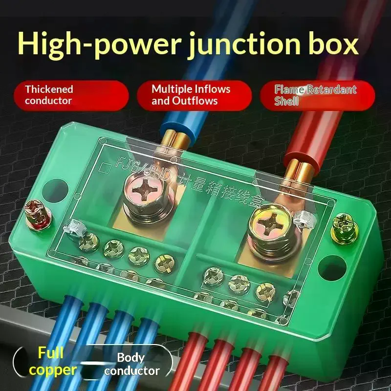 1Pc Fj6 Single Three Phase Electrical Junction Box 2in Outlets 4 6 8 12 16 18 Ports Brass Terminal For Household Distribution