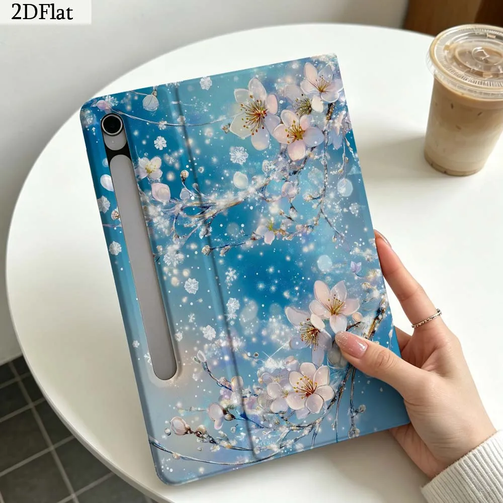 Blue White Cherry Blossom For Samsung Galaxy Tab S11 S10 S9 S8 S7 S6 A11 A10.1 A9 A8 A7 Ultra FE Plus Soft Tablet Case Gift
