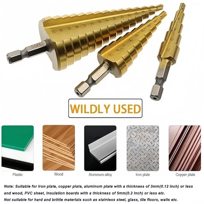 HSS Titan-Stahl Stufenbohrer-Set 4-32mm Hochgeschwindigkeits-Beschichteter Kegelbohrer-Set mit Sechskantschaft für Kunststoff, Holz und Metall – Detail 3