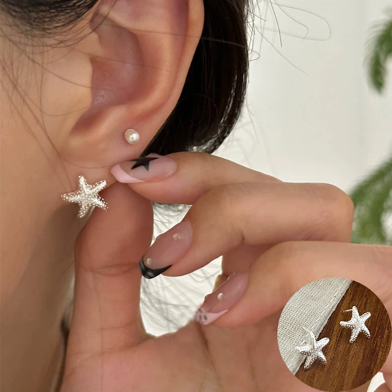 100% 925 Sterling Silver Starfish Studs Earring for Women Girl Simple Irregular Star Design Jewelry Party Gift Dropshipping