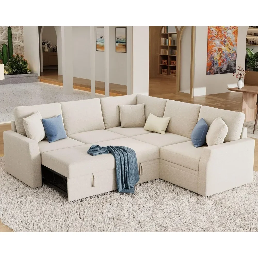 Retro Sofa Bed, With Pull Out Bed & Storage Seat, Reversible L Shape Sectional Couch For Living Room Apartment, 85 Inch